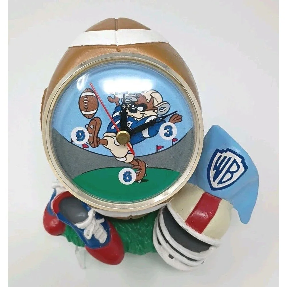 Vintage Warner Bros. Taz Tasmanian Devil Football Desk Clock Ceramic 1996 Works